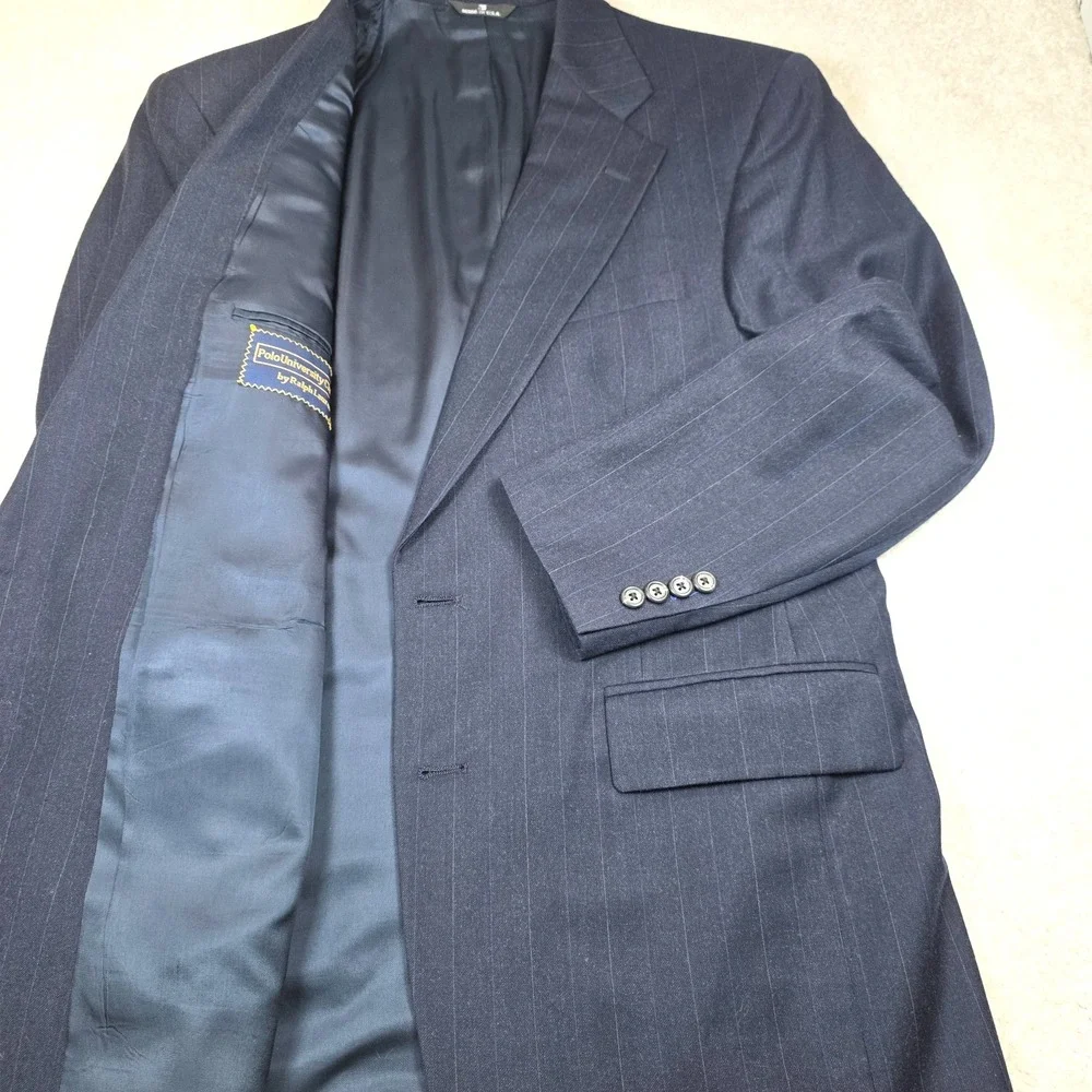 Polo University Club Ralph Lauren Blazer Mens 42L Blue Pinstripe Made In USA